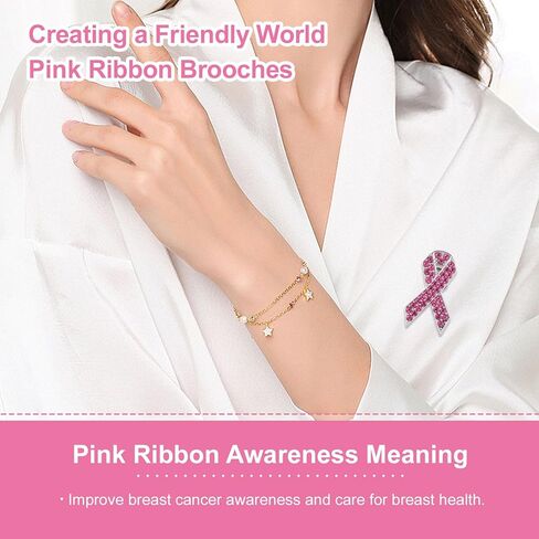 WANDIC 10Pcs Pink Ribbon Brooches Breast Cancer Pins Awareness Ribbon Badges with Diamonds for Public Charity Fundraiser Events in Saudi Arabia