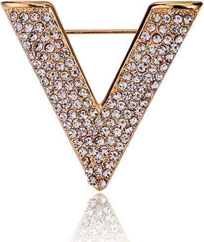 بسيطة جديدة رسالة V-نوع المرأة مايكرو مطعمة الراين تألق بروش شخصية شعبية دبوس مثلث المجوهرات in Kuwait