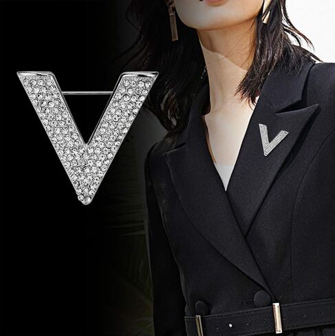 Simple New Letter V-Type Women's Micro-Inlaid Rhinestones Shine Brooch Personality Popular pin Triangle Jewelry in Saudi Arabia