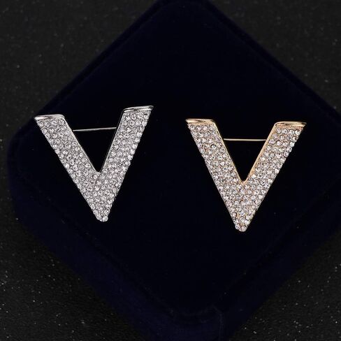 بسيطة جديدة رسالة V-نوع المرأة مايكرو مطعمة الراين تألق بروش شخصية شعبية دبوس مثلث المجوهرات in Kuwait