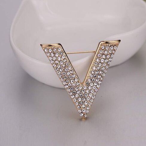 Simple New Letter V-Type Women's Micro-Inlaid Rhinestones Shine Brooch Personality Popular pin Triangle Jewelry in Saudi Arabia