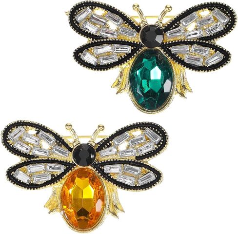 2Pcs Elegant Honey Bee Rhinestone Brooch Pin, Vintage Crystal Insect Lapel Pins for Women, Stylish Accessories Lapel Brooches for Women, Perfect for Parties, Dates, Daily Wear in Kuwait