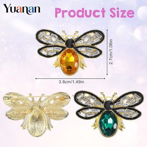 2Pcs Elegant Honey Bee Rhinestone Brooch Pin, Vintage Crystal Insect Lapel Pins for Women, Stylish Accessories Lapel Brooches for Women, Perfect for Parties, Dates, Daily Wear in Kuwait