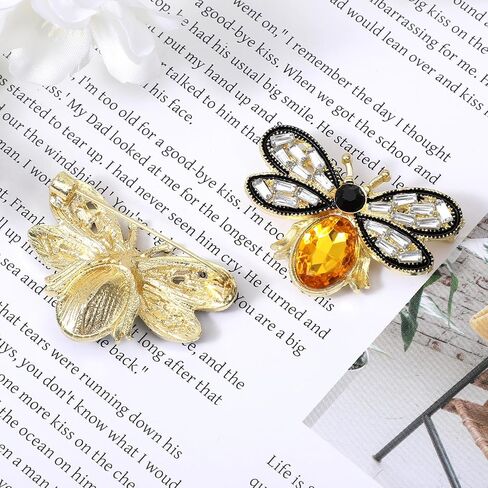 2Pcs Elegant Honey Bee Rhinestone Brooch Pin, Vintage Crystal Insect Lapel Pins for Women, Stylish Accessories Lapel Brooches for Women, Perfect for Parties, Dates, Daily Wear in Kuwait