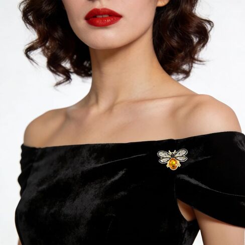 2Pcs Elegant Honey Bee Rhinestone Brooch Pin, Vintage Crystal Insect Lapel Pins for Women, Stylish Accessories Lapel Brooches for Women, Perfect for Parties, Dates, Daily Wear in Kuwait