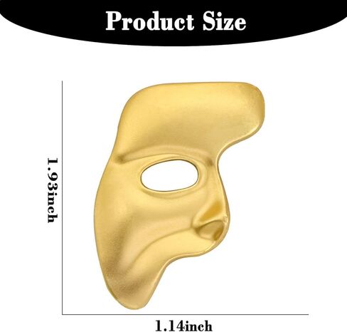 بروش قناع فانتوم أوف ذا أوبرا ذهبي عتيق معدني غير لامع دبوس طية صدر السترة على الوجه - إكسسوار مجوهرات أنيق فريد للرجال والنساء لتزيين الملابس، والحفلات، والعمل والحياة اليومية in Kuwait