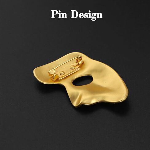 بروش قناع فانتوم أوف ذا أوبرا ذهبي عتيق معدني غير لامع دبوس طية صدر السترة على الوجه - إكسسوار مجوهرات أنيق فريد للرجال والنساء لتزيين الملابس، والحفلات، والعمل والحياة اليومية in Kuwait