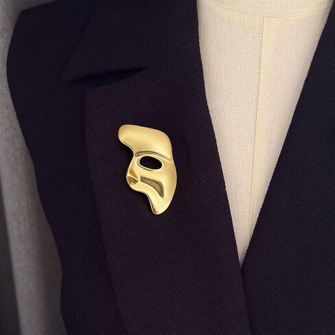 بروش قناع فانتوم أوف ذا أوبرا ذهبي عتيق معدني غير لامع دبوس طية صدر السترة على الوجه - إكسسوار مجوهرات أنيق فريد للرجال والنساء لتزيين الملابس، والحفلات، والعمل والحياة اليومية in Kuwait