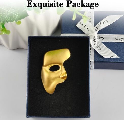 بروش قناع فانتوم أوف ذا أوبرا ذهبي عتيق معدني غير لامع دبوس طية صدر السترة على الوجه - إكسسوار مجوهرات أنيق فريد للرجال والنساء لتزيين الملابس، والحفلات، والعمل والحياة اليومية in Kuwait