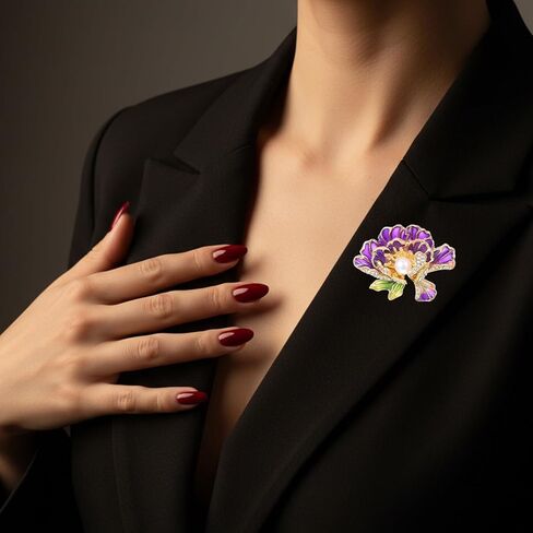 Purple Brooch, Peony Pearl Brooch, Rhinestone Brooches for Women, Exquisite Brooches for Weddings, Parties, Prom Dresses and Coats in Kuwait