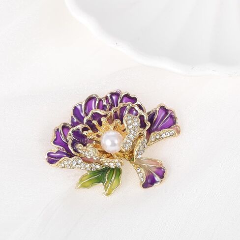 Purple Brooch, Peony Pearl Brooch, Rhinestone Brooches for Women, Exquisite Brooches for Weddings, Parties, Prom Dresses and Coats in Kuwait