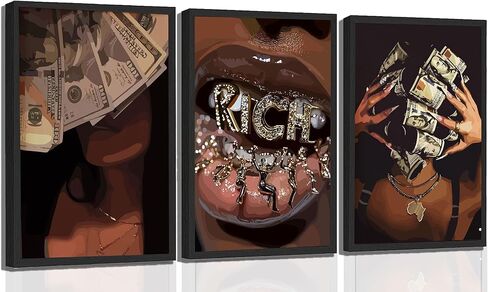 Framed Trendy Luxury Girl Canvas Wall Art African American Woman Wall Decor Fashion Abstract Black Girl Poster Prints for Bedroom Living Room Bar Cart Dining Room 12x16inUnframed in Saudi Arabia
