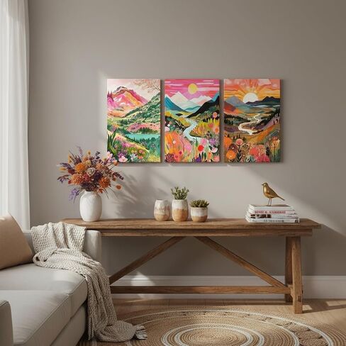 3Pcs Colorful Watercolor Mountain Canvas Wall Art Boho Floral Painting Picture Wall Decor Abstract Nature Landscape Poster Print Artwork for Living Room Bedroom Bathroom Office Home Decoration 12x16in in Saudi Arabia