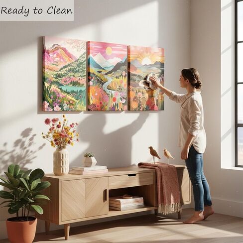 3Pcs Colorful Watercolor Mountain Canvas Wall Art Boho Floral Painting Picture Wall Decor Abstract Nature Landscape Poster Print Artwork for Living Room Bedroom Bathroom Office Home Decoration 12x16in in Saudi Arabia