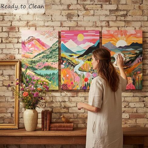 3Pcs Colorful Watercolor Mountain Canvas Wall Art Boho Floral Painting Picture Wall Decor Abstract Nature Landscape Poster Print Artwork for Living Room Bedroom Bathroom Office Home Decoration 12x16in in Saudi Arabia