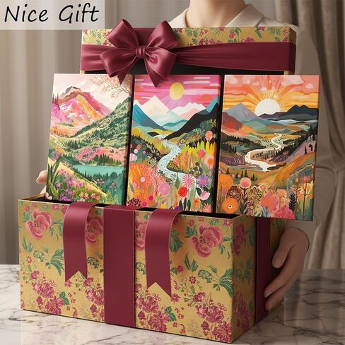 3Pcs Colorful Watercolor Mountain Canvas Wall Art Boho Floral Painting Picture Wall Decor Abstract Nature Landscape Poster Print Artwork for Living Room Bedroom Bathroom Office Home Decoration 12x16in in Saudi Arabia
