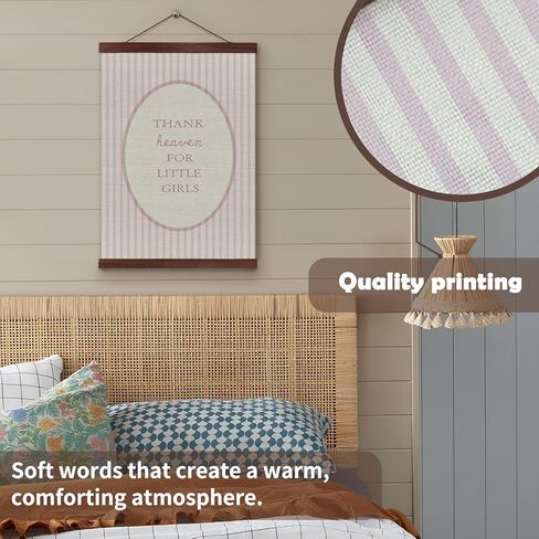 YZSLA Girls Room Wall Art Decor,Thank Heaven for Little Girls, Vintage Nursery Baby Girls Room,Pink Stripe Wall Art Hanging Toddler Playroom Bedroom Dorm Decor,12x16 inch in Saudi Arabia
