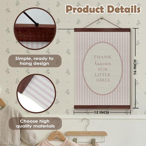 YZSLA Girls Room Wall Art Decor,Thank Heaven for Little Girls, Vintage Nursery Baby Girls Room,Pink Stripe Wall Art Hanging Toddler Playroom Bedroom Dorm Decor,12x16 inch in Saudi Arabia