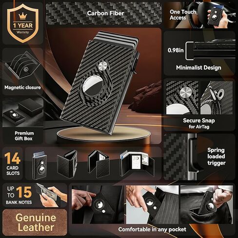 Smart AirTag Wallet Card Holder For Men, Magnetic Separation Minimalist Wallet Compatible with phone 11+, Slim Pop up Card Case Wallet with 9-14 Card Capacity, AirTag Wallet with ID Window & Cash Slot in Saudi Arabia