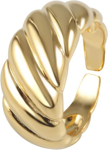 MUSTHAVE 18K Gold Plated Croissant Dome Ring for Women, Open Adjustable Chunky Ring, Lightweight Fashion Jewelry, Twist Shell Design, Yellow Gold in Kuwait