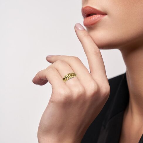 MUSTHAVE 18K Gold Plated Croissant Dome Ring for Women, Open Adjustable Chunky Ring, Lightweight Fashion Jewelry, Twist Shell Design, Yellow Gold in Kuwait