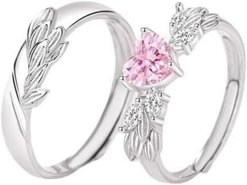 Couple Matching Ring Adjustable Angel Wing Heart Ring for Couples Promise Matching Ring Set Hollow Heart CZ Ring White/Pink Crystal Heart Ring I Love You Engagement Wedding Jewelry for Women and Men in Kuwait