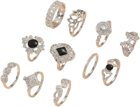 Stackable Knuckle Rings Set for Women Gold Gothic Y2k Carved Flowers Rings Set Vintage Crystal Rhinestone Carved Midi Ring Punk Boho Finger Ring Lightweight Hypoallergenic Jewelry Birthday Party Halloween Holiday Jewelry in Kuwait