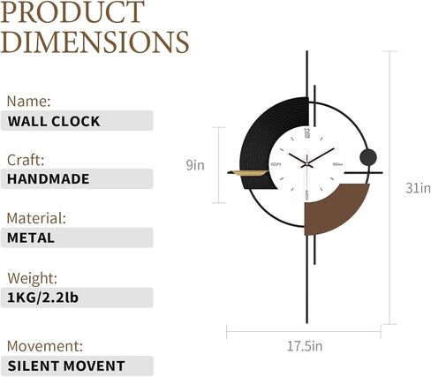 Modern Wall Clock for Living Room,Large Decorative Wall Clock,Digital Creative Silent Clock Battery Operated for Kitchen/Entryway/Bedroom/Office/Dinning Room Metal Wall Decor 18"X31" in Kuwait