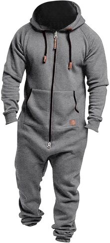 Men's Fleece Jumpsuit One Piece Hooded Sweatshirt Onesie Fleece Zip Up Lounge Jogger Sweatsuit Overall Romper in Saudi Arabia