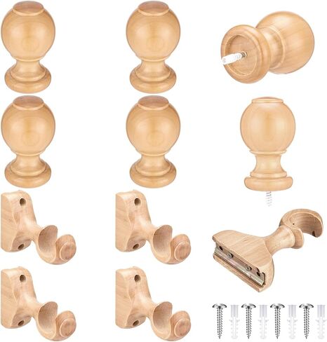 4 Sets Wood Curtain Rod Brackets and Curtain Rod Finals Kit 1.18-inch Diameter Screw on End Caps Brackets with Screws in Kuwait