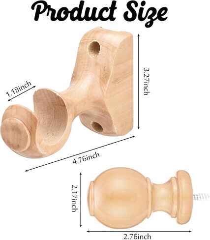 4 Sets Wood Curtain Rod Brackets and Curtain Rod Finals Kit 1.18-inch Diameter Screw on End Caps Brackets with Screws in Kuwait