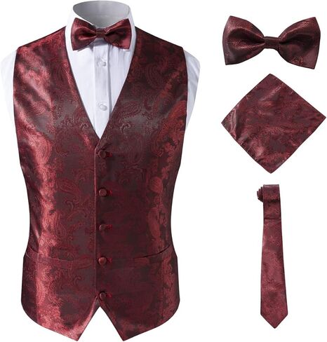 Men's 4pc Classic Jacquard Suit Vest Set Bow Tie and Hanky for Tuxedo,Silver,XL in Kuwait