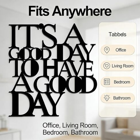 لوحة فنية جدارية معدنية تحفيزية من OQUQO، إنه يوم جيد لقضاء يوم جيد، اقتباسات إيجابية ملهمة، أسود، لغرفة نوم المكتب وغرفة المعيشة (أسود) in Kuwait
