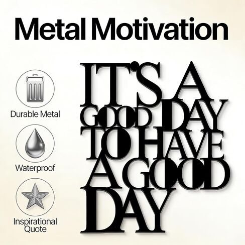 لوحة فنية جدارية معدنية تحفيزية من OQUQO، إنه يوم جيد لقضاء يوم جيد، اقتباسات إيجابية ملهمة، أسود، لغرفة نوم المكتب وغرفة المعيشة (أسود) in Kuwait