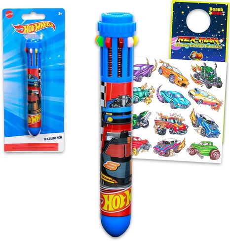 Hot Wheels Pen Set - 10 Color in One Racecar Ballpoint Pen Gift Bundle for Kids Plus Tattoos, More | Hot Wheels Stationery for Kids in Saudi Arabia