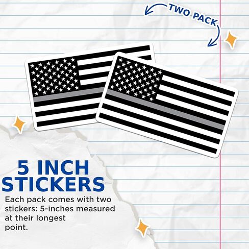 (2 Pack) Thin Grey Line American Flag Stickers - Corrections Officers - Corrections Flag 5 Inches On Longest Side - Premium Vinyl - for Cars, Trucks, Skateboards, Laptops - Made in USA - BMCS0690 in Kuwait