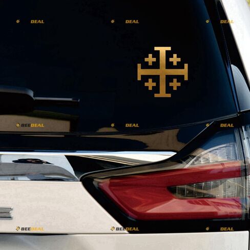 3S MOTORLINE 2X Gold 4'' Jerusalem Cross Crusaders' Cross Die-Cut Vinyl Sticker, Matte Finish, Car, Truck, Vehicles, Laptop, Phone, Window, Toolbox in Saudi Arabia
