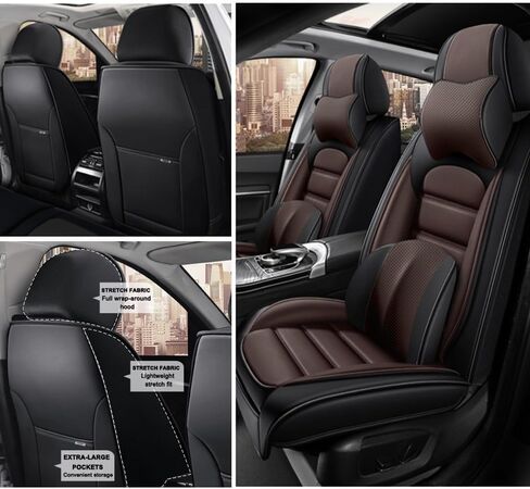 2 Seat Covers for Cadillac SRX 2010-2016 Leather Car Seat Covers Waterproof Anti-Slip Soft Car Seat Protectors Comfort Premium Automotive Seat Covers with Airbag（Luxury,Black+Coffee） in Saudi Arabia