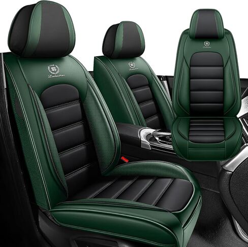 Car Seat Covers for Dodge Ram 3500 2004-2011,Waterproof Soft Breathable PU Leather Seat Cover with Storage Pockets(Black&Green,Full Set) in Saudi Arabia
