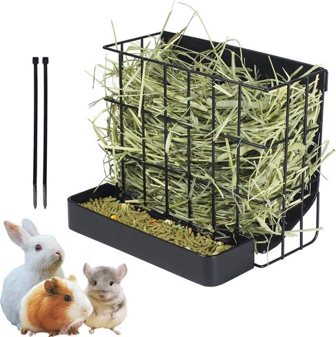 2PCS رف قش الأرانب مع إطار معدني شديد التحمل حامل قش الأرانب للقفص - مغذي قش الأرانب، مغذي قش خنزير غينيا، مغذي قش الأرنب، للأرانب، خنازير غينيا، أرنب شينشيلا - 6.9 × 4.7 × 6.6 بوصة in Kuwait
