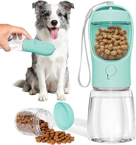 Dog Water Bottle, Portable Water Bottle with Food Container for Dogs Cat Pet Hiking Walking Travel Camping, Leak-Proof Dog Water Bowl Dispenser with Feeder Function Puppy Essentials in Kuwait