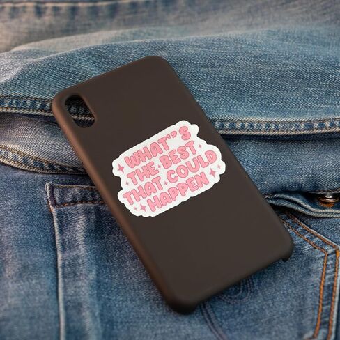 Inspirational Quote Sticker (2 Pcs) – “What’s The Best That Could Happen" UV DTF Waterproof Vinyl Decal for Laptop, Water Bottle, Journal, Car, Skateboard – Motivational Aesthetic Gift in Saudi Arabia