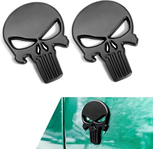 2 PCS Car Skull Sticker Decals, 3D Stereo Metal Skeleton Decorative Sticker, Scratch-cover Self-adhesive Exterior Badge Accessory, for Most Vehicles(Black) in Kuwait