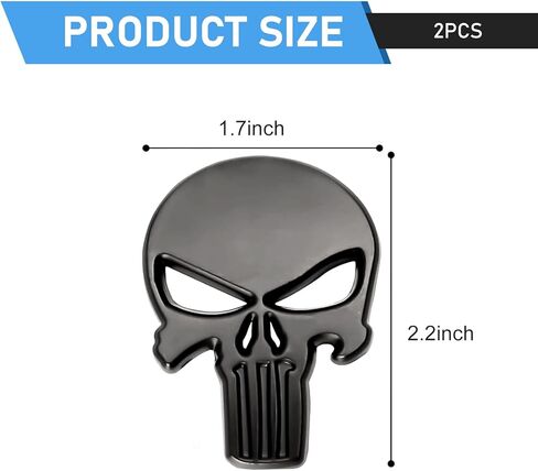 2 PCS Car Skull Sticker Decals, 3D Stereo Metal Skeleton Decorative Sticker, Scratch-cover Self-adhesive Exterior Badge Accessory, for Most Vehicles(Black) in Kuwait