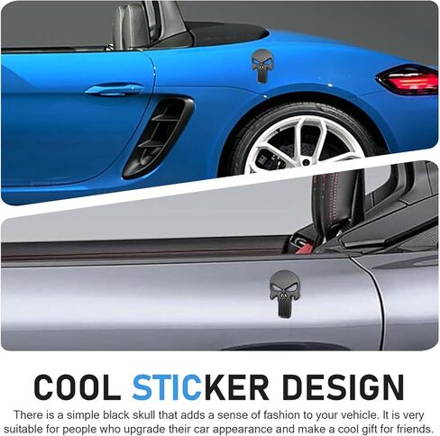 2 PCS Car Skull Sticker Decals, 3D Stereo Metal Skeleton Decorative Sticker, Scratch-cover Self-adhesive Exterior Badge Accessory, for Most Vehicles(Black) in Kuwait
