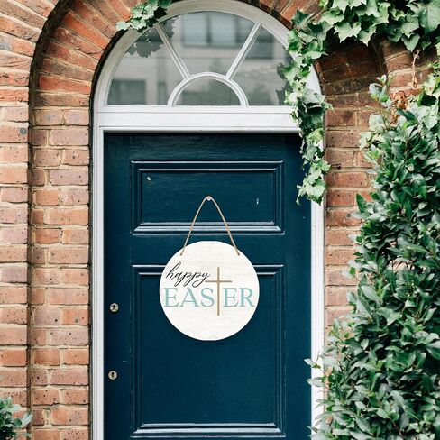 Happy Easter Sign - Minimalism Round Sign For Front Door, Porch, Farmhouse Rustic Church Home & Office Decorations, Easter Party Favors And Supplies - A04 in Saudi Arabia