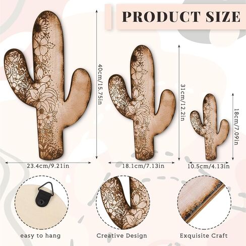 Vercraft 3 Pieces Aztec Cactus Wall Decor Vintage Hanging Western Wall Decor for Home Rustic Flower Pattern Southwest Farmhouse Wooden Cactus Sign for Living Room Bedroom Kitchen Office(Elegant Style) in Saudi Arabia