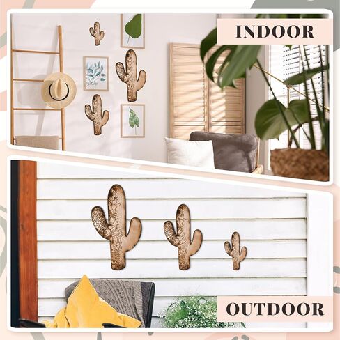 Vercraft 3 Pieces Aztec Cactus Wall Decor Vintage Hanging Western Wall Decor for Home Rustic Flower Pattern Southwest Farmhouse Wooden Cactus Sign for Living Room Bedroom Kitchen Office(Elegant Style) in Saudi Arabia