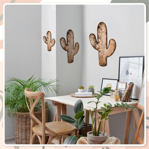 Vercraft 3 Pieces Aztec Cactus Wall Decor Vintage Hanging Western Wall Decor for Home Rustic Flower Pattern Southwest Farmhouse Wooden Cactus Sign for Living Room Bedroom Kitchen Office(Elegant Style) in Saudi Arabia