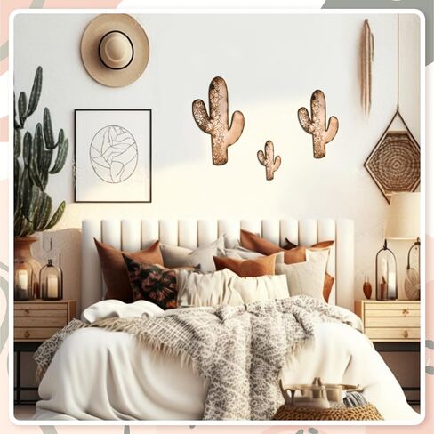 Vercraft 3 Pieces Aztec Cactus Wall Decor Vintage Hanging Western Wall Decor for Home Rustic Flower Pattern Southwest Farmhouse Wooden Cactus Sign for Living Room Bedroom Kitchen Office(Elegant Style) in Saudi Arabia